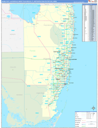 Miami-Fort-Lauderdale-West-Palm-Beach Basic<br>Wall Map